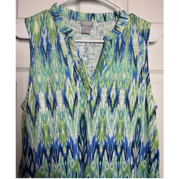 Chicos Women 1 Blue Green Tank V Neck Hi Low Top Casual Summer Spring - Picture 3 of 7